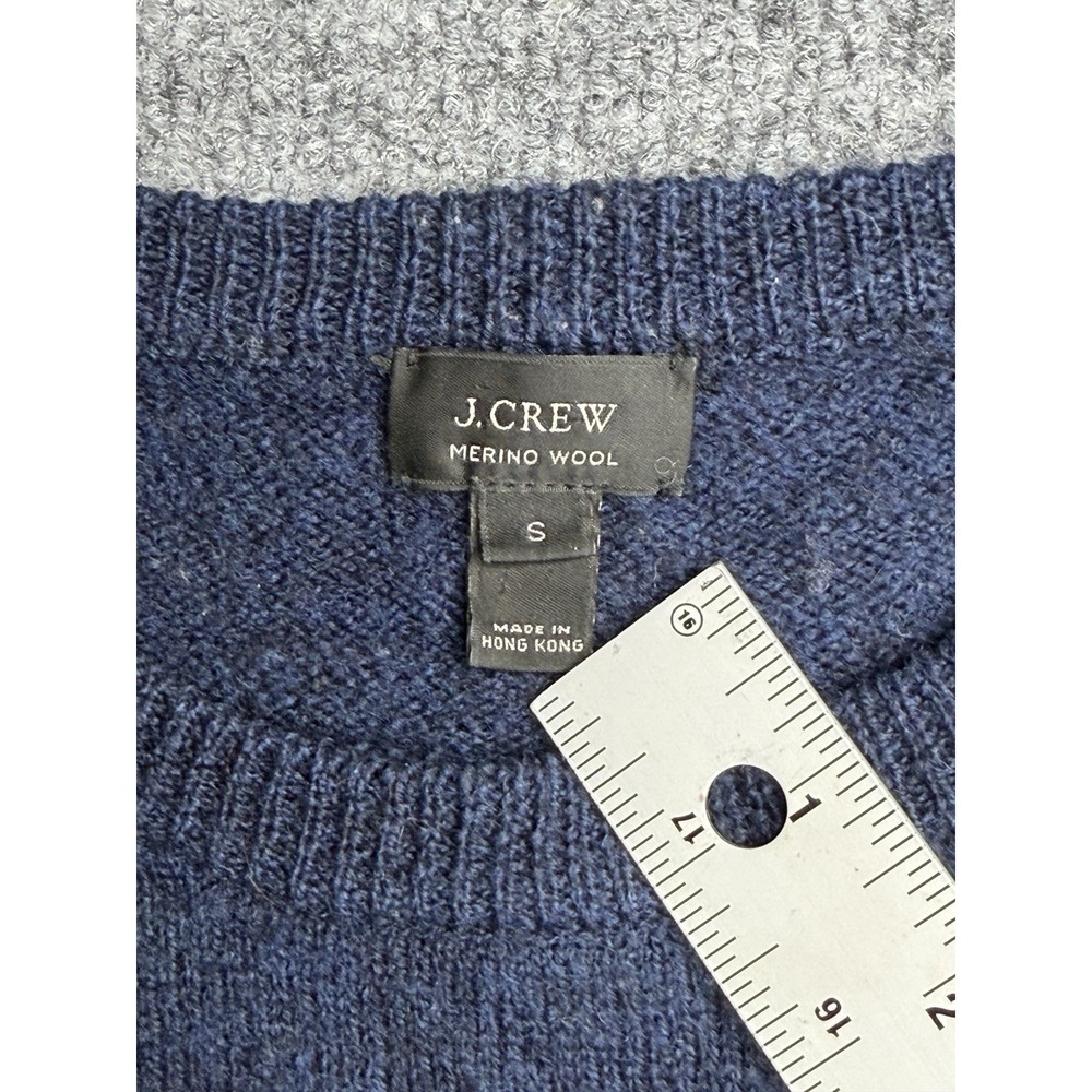 J Crew Stripped Pullover Sweater 100% Merino Wool blue Elbow Patch Size S preppy - Picture 6 of 9